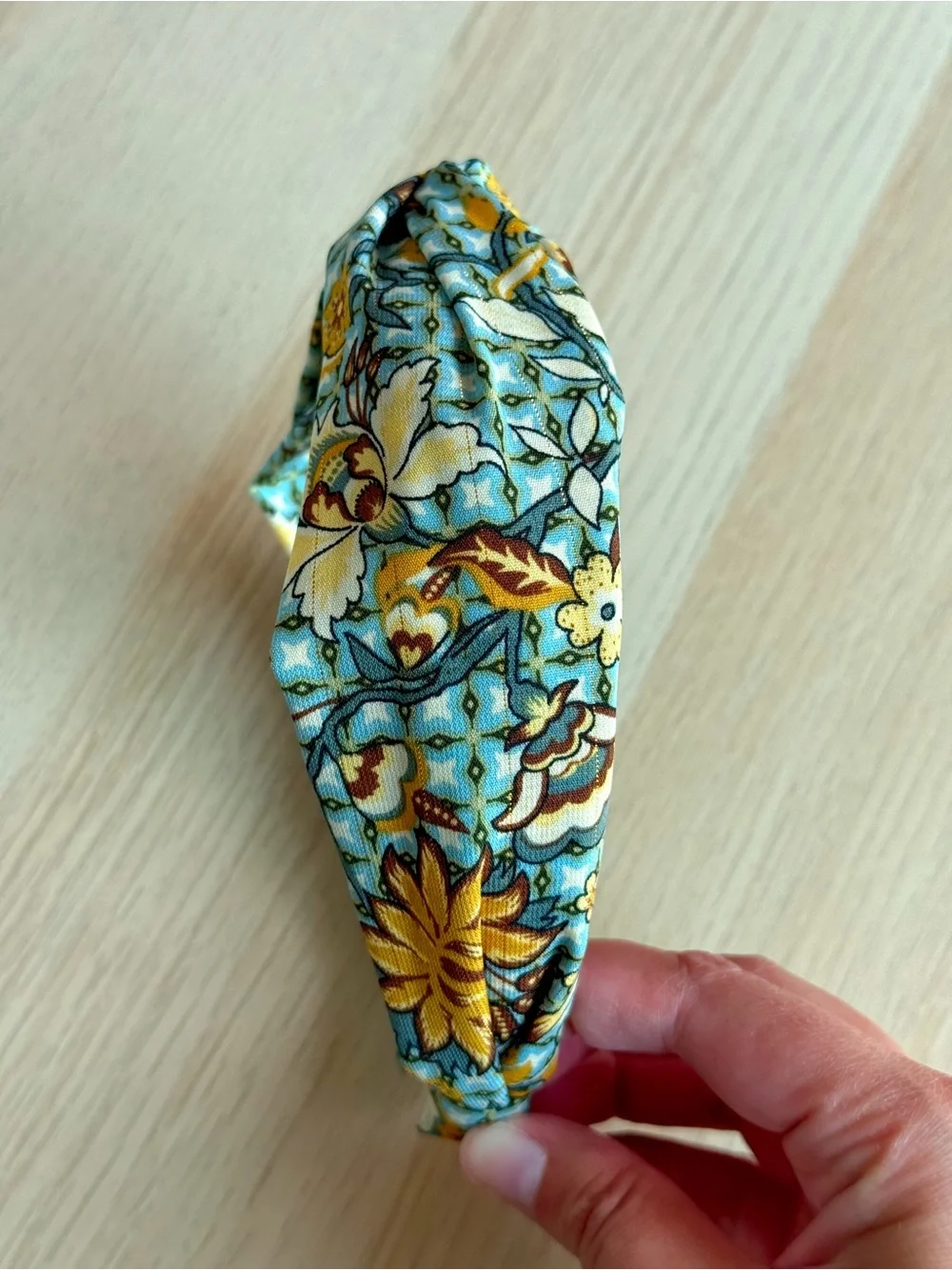 Anthropologie Mosaic Knotted Headband Floral Aqua Green Mustard Boho Bohemian